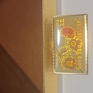 Gold 22 cent postage stamp with "Love you Mother"  pin
